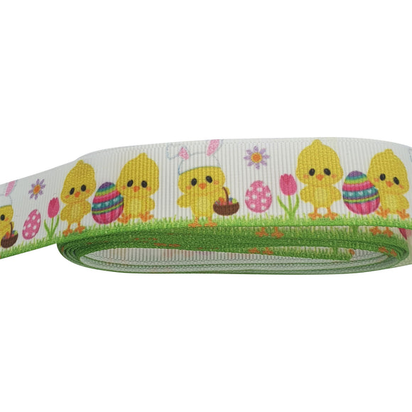 Easter Chicks Print Grosgrain Ribbon 22mm - 3m