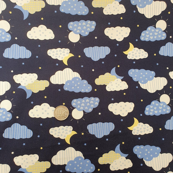 Navy Dream Clouds Quilting Cotton