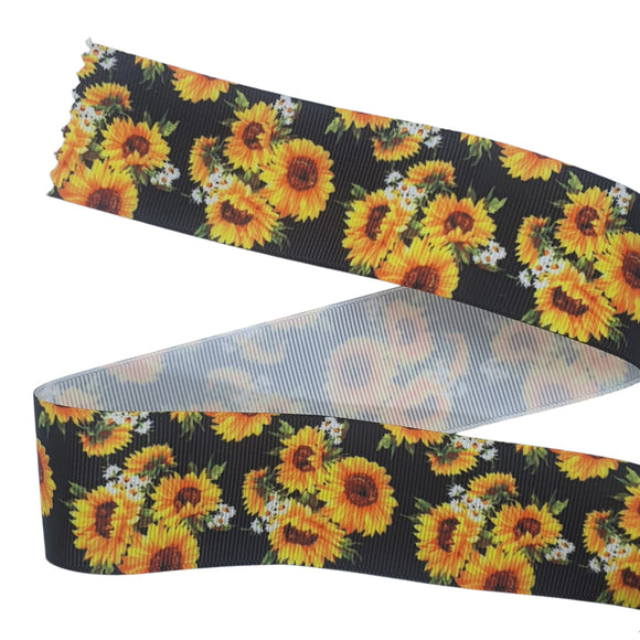 38mm Grosgrain Ribbon Black Sunflower 3m