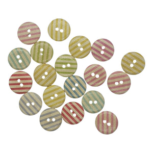 Wooden Stripe Buttons - Natural- 15mm - 20pk