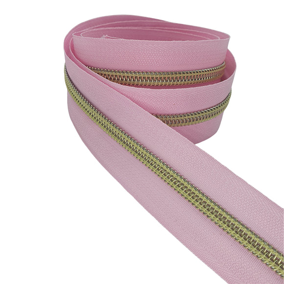 Pink Zipper Tape with Gold Teeth #5