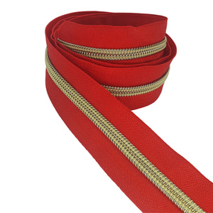 Red Zipper Tape with Gold Teeth #5