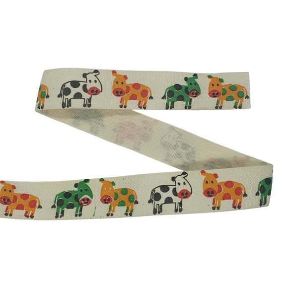 15mm Farm Animals- Cow Cotton Ribbon 4.5m