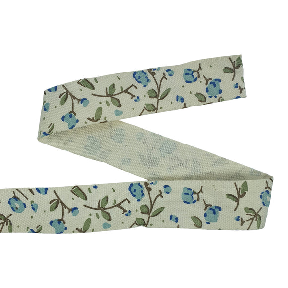 15mm Blue Dainty Floral Cotton Ribbon 4.5m