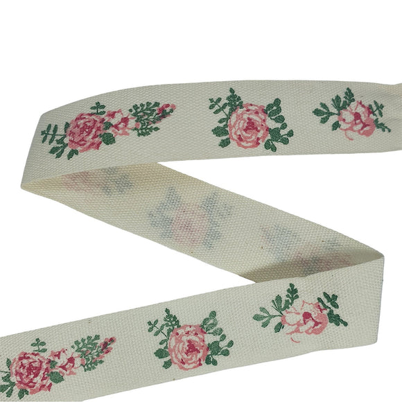 15mm Pink Rose Floral Cotton Ribbon 4.5m