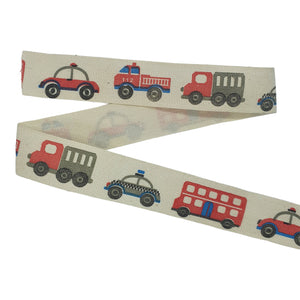 15mm Cars Trucks and Vehicles Cotton Ribbon 4.5m