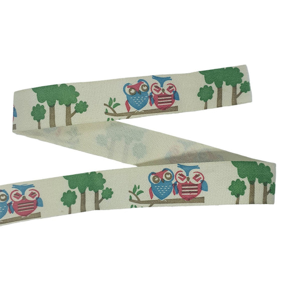 15mm Owls in the Woods Cotton Ribbon 4.5m