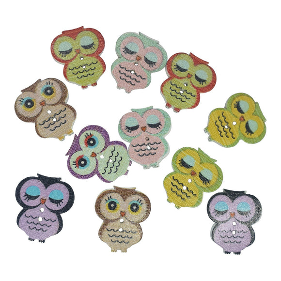 Wooden Cartoon Owls Buttons