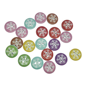 15mm Wooden Snowflakes Mixed Buttons 20pk