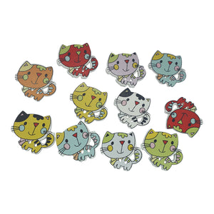 Wooden Cartoon Cats Buttons