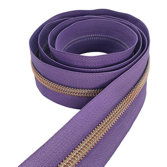 Purple with Rose Gold Teeth #5 Zipper Tape