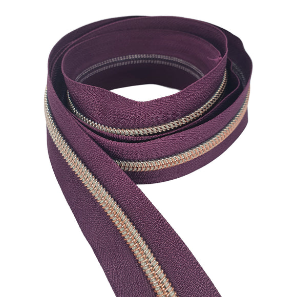 Plum with Rose Gold Teeth #5 Zipper Tape