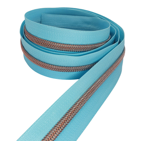 Sky Blue with Rose Gold Teeth #5 Zipper Tape