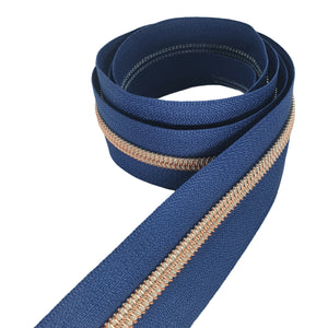 Navy with Rose Gold Teeth #5 Zipper Tape