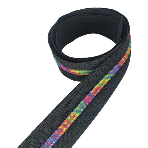 Black with Rainbow Swirls Teeth #5 Zipper Tape