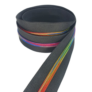 Black with Bright Rainbow Teeth #5 Zipper Tape