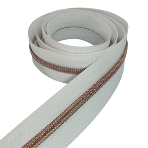 White with Rose Gold Teeth #5 Zipper Tape