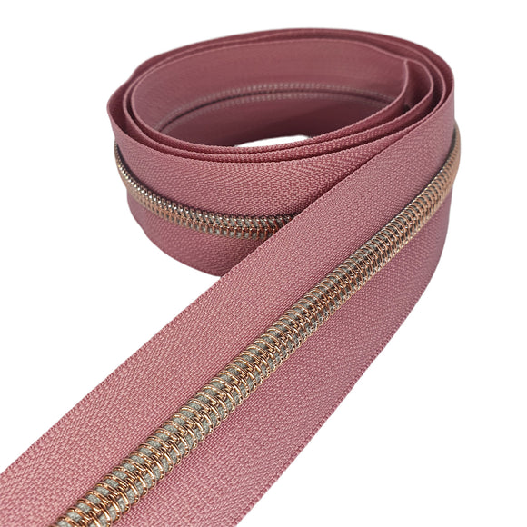 Dusty Pink with Rose Gold Teeth #5 Zipper Tape