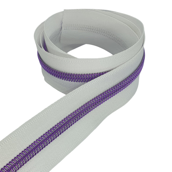 White with Purple Teeth #5 Zipper Tape