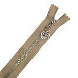 20cm Silver Metal Zipper with Rose Puller