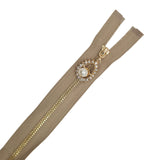 Rhinestone and Pearl Decorative Metal Open Ended Zippers