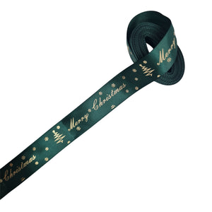 25mm Satin Foil Print Christmas Ribbon Roll - G1