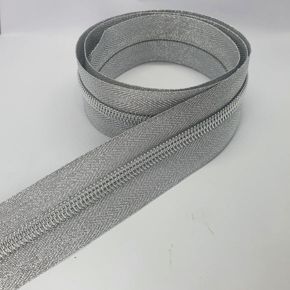 Limited edition metallic silver sz 5 Zipper Tape