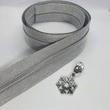 Limited edition metallic silver sz 5 Zipper Tape with puller