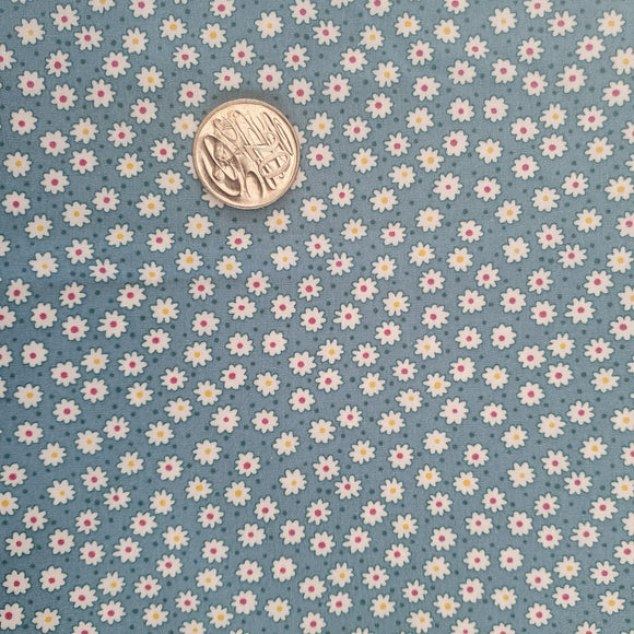 Mini Daisies in Dusty Blue Quilting Cotton