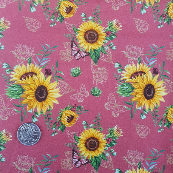 Sunflowers on Rust with Butterflies Quilting Cotton