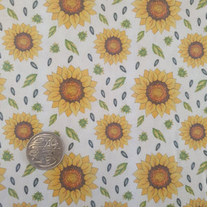 Happy Sunflowers on White Quilting Cotton