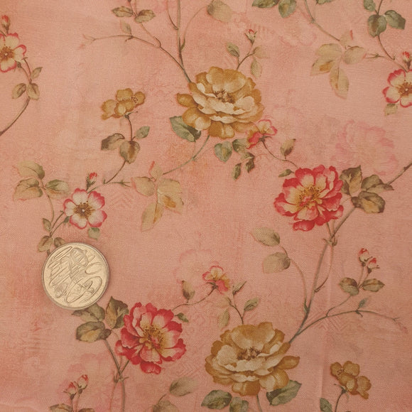 Vintage Inspired Pink Floral Quilting Cotton