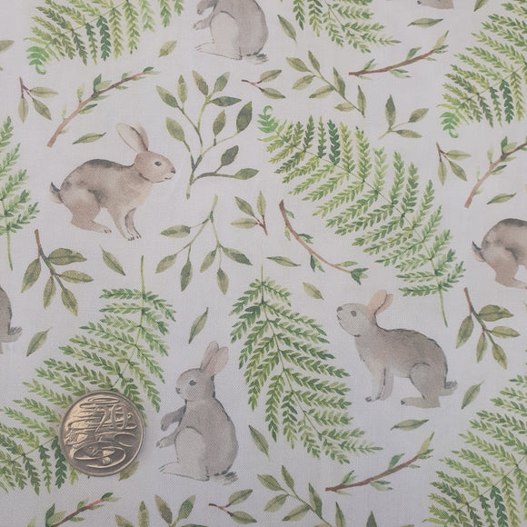 Rabbits on White Quilting Cotton