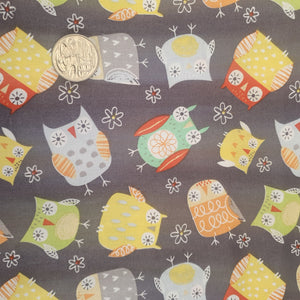 Grey Owls Quilting Cotton