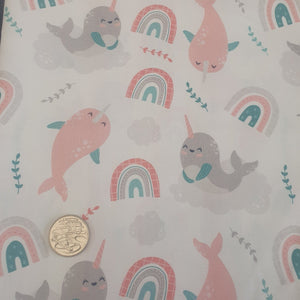 Pink Narwals Quilting Cotton