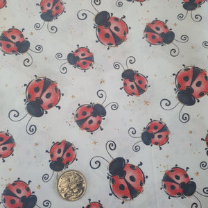 Ladybirds on White Quilting Cotton