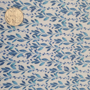 Blue White Leaf Strands Quilting Cotton