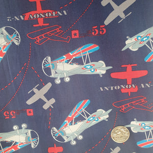 Airplanes on Navy Quilting Cotton