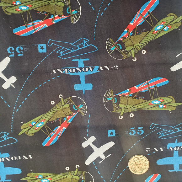 Airplanes on Black Quilting Cotton