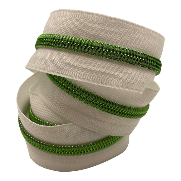 White with Green Teeth #5 Zipper Tape