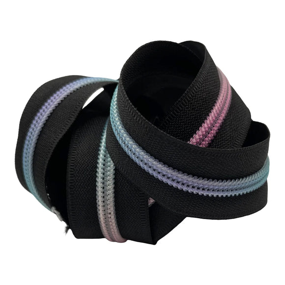 Black with Pastel Teeth #5 Zipper Tape 10 METRES Bulk pack