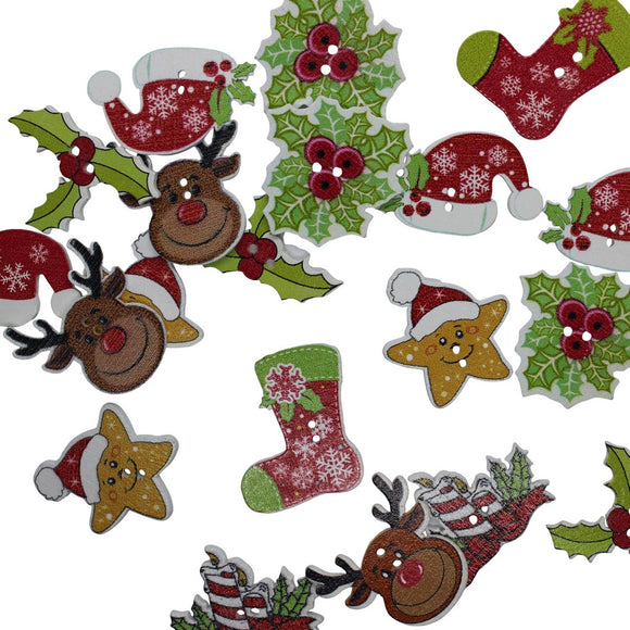 Mixed Wooden Christmas Buttons