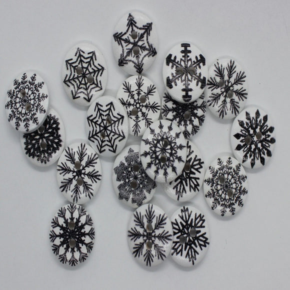 Wooden Snowflake Buttons 15mm