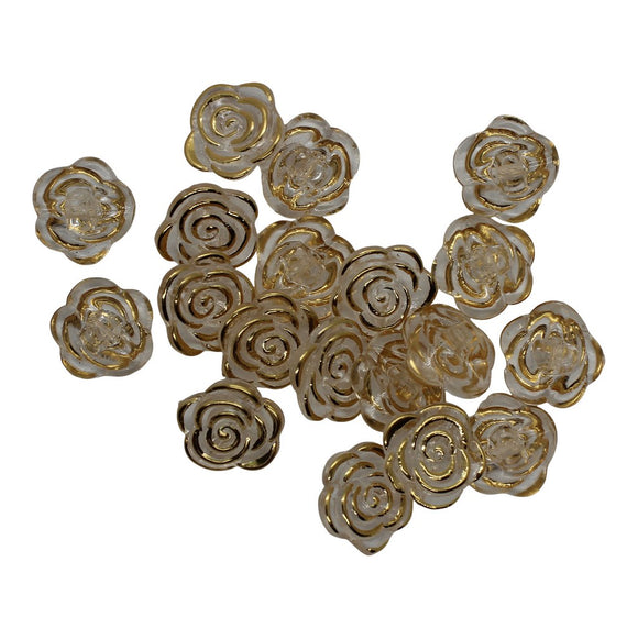 Clear and Gold Resin Flower Buttons - 25pk