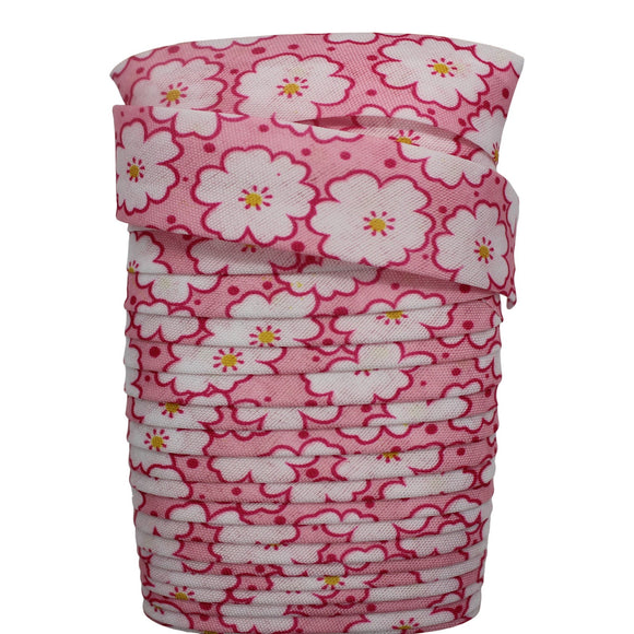 20mm Flower Print Bias Binding / Tape 23m - Pink