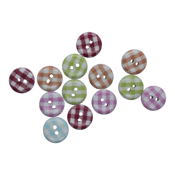 15mm Gingham Coloured Wooden Buttons - 20pk