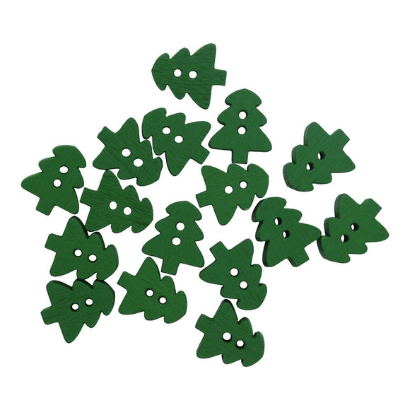 Wooden Christmas Tree Buttons - 20pk