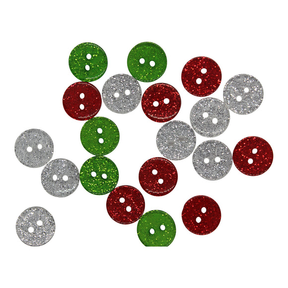 Round Resin Christmas Coloured Buttons - 13mm - 20pk