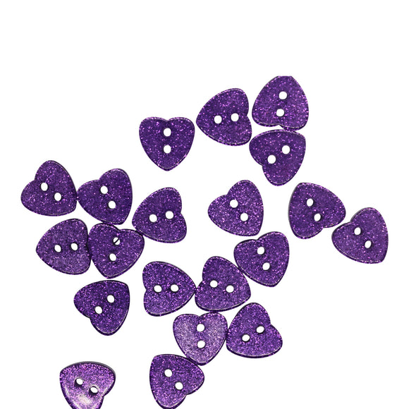 20pk Resin Glitter Heart Shape Buttons - Lots of Colours