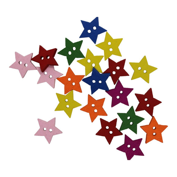 Wooden Star Shaped 15mm Buttons - 20pk